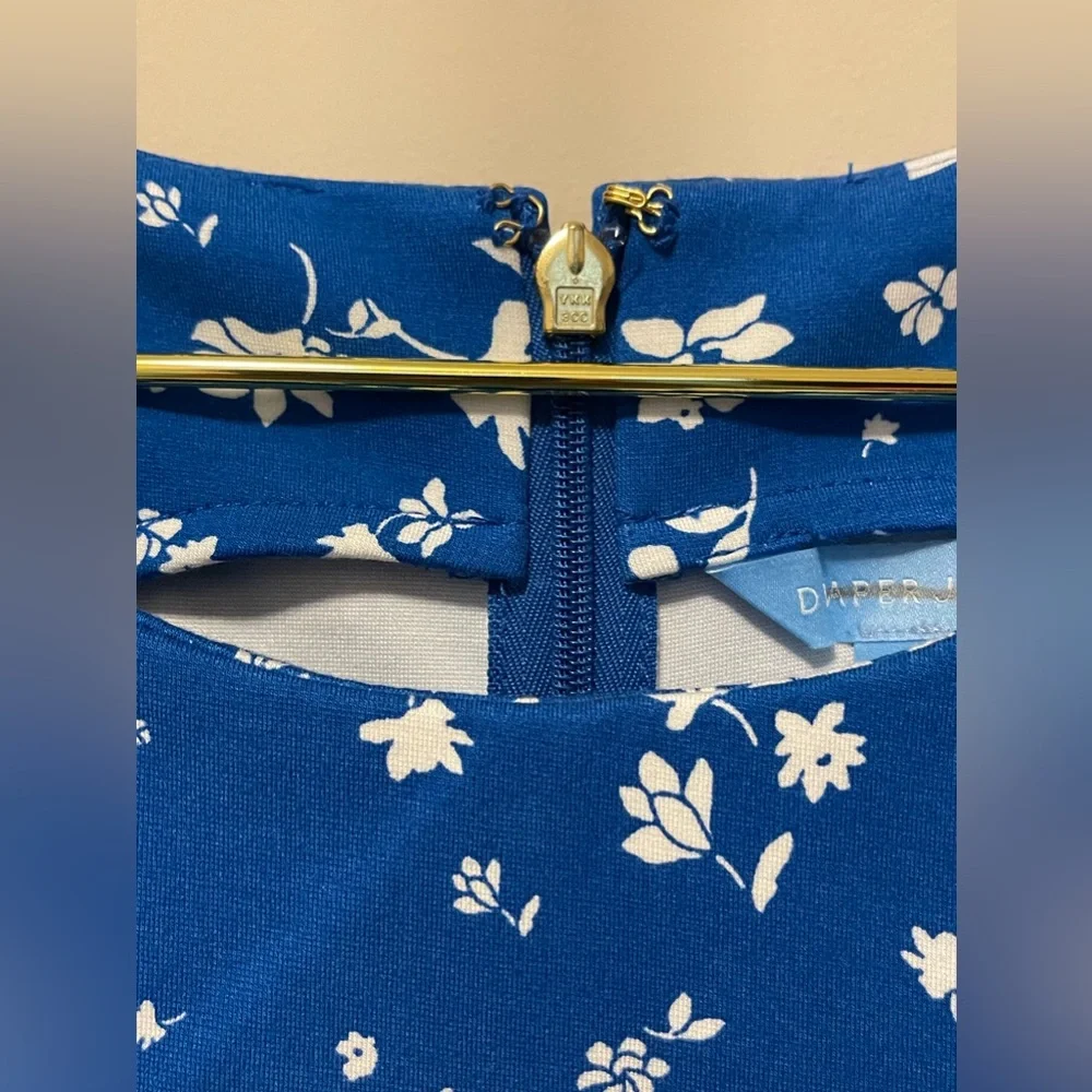 SOLD Draper James Blue & White Floral Ponte Sheath Flare Dress - Picture 6 of 9